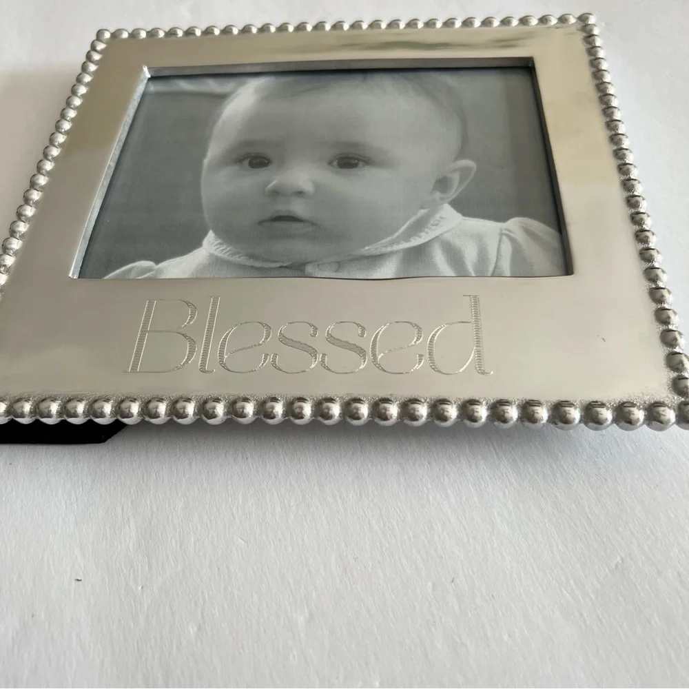 MARIPOSA SILVER BEADED PICTURE FRAME ‘BLESSED’ NWOT 8.75” x 7.75”